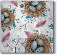 Easter Paper Luncheon Napkins 40pcs Easter Nest with Blue Eggs Pink Feather
