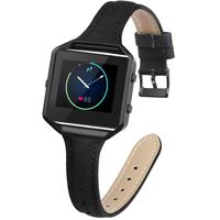 YiJYi Slim Woven Leather Bands Compatible with Fitbit Blaze,Chic Canvas Fabric Band Plus Soft Leather Lining Replacement Strap Wristband (Black/Classic Black Frame)