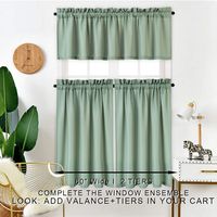 IDEALHOUSE 3 Pieces Window Curtains and Valance Set for Bathroom Kitchen, Waffle Weave Fabric Rod Pocket Short Small Sage Green Bathroom Window Curtains (60" x 15" Valance, 2 Set of 30 x 24" Tiers)