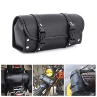 Motorcycle Tool Bag, Universal PU Leather Motorcycle Fork Bag Saddlebags Handlebar Bag Sissy Bar Storage Tool Bag for Honda Kawasaki Suzuki Yamaha Sportster (Black-1)
