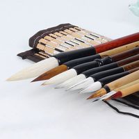 Corciosy Shanlian Hubi Writing Brush Watercolor Chinese Calligraphy Brush Set Kanji Japanese Sumi Painting Drawing Brushes 10 piece/set+Roll-up Bamboo Brush Holder