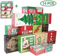 Christmas Gift Wrapping - Christmas Gift Boxes with Lids 14 Count and Christmas Gift Foil Stickers 80 Count
