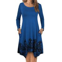 Spring Dress!Todaies Women Long Sleeve Casual Pocket Floral Bohemia Irreglugar Loose Mini Dress (2XL, Blue)
