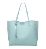 Women's Soft Faux Leather Tote Shoulder Bag from Dreubea, Big Capacity Tassel Handbag Light Blue