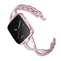 Mtozon Metal Bands Compatible with Fitbit Versa 2/Versa Lite/Versa for Women, Slim Bling Bracelet Rhinestones Breathable Wristbands, Rose Gold