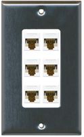 RiteAV Decorative 1 Gang 6 Port Cat6 Wall Plate - Stainless/White