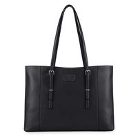 Plambag 15.6" Laptop Tote Handbag for Women, Faux Leather Shoulder Bag with Adjustable Soft Straps(Black)