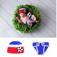 2019 Newborn Hand Knitted Photographic Clothing,Newborn Baby Crochet Knitted Photo Photography Props Handmade Baby Hat Diaper Costume Outfit - Photographic Style Soccer Baby Wool Clothing