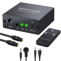 eSynic 2 Port Toslink Switch Digital Optical SPDIF Audio Switcher 2 in 1 Out with IR Remote Control and 6.6ft Toslink Cable Support LPCM2.0/DTS/Dolby-AC3 Audio Switcher