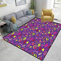Bigdatastore Nautical Area Rug Bedroom, Nineties Comic Book Style Icons for Women with Cosmetics Stars Lips Hearts on Purple, Fashionable High Class Living Bedroom Rugs(2.5'x 9')
