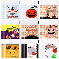 450 Pieces Halloween Candy Bags Self Adhesive Clear Cookie Bags Trick Cellophane Treat Bags for Party Gift Supplies, 9 Styles