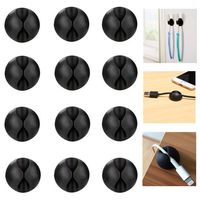 Bluegogo Cable Clips - Self-Adhesive Desk Cable Organizer, Durable Cord Management, Wire Holder, Wire Management System, Pack of 12, Black