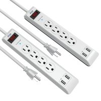 KMC 4-Outlet Surge Protector Power Strip 2-Pack, Overload Protection, 4-Foot Cord with 2.4A 2-Port USB Ports, ETL Listed (Renewed)