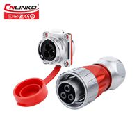 M24 Zinc Alloy 3 Pole Straight Waterproof Power Gold Plated Pins Connector, Industrial Cable Wire Panel Mount Electric Plug Female Metal IP67 Connector