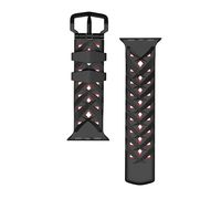 MoKo Compatible Band Replacement for Apple Watch 42mm 44mm Series 5/4/3/2/1 42mm 44mm, Soft Silicone Rhombus Three-Row Hole Double Color Strap - Black + Red (Not fit 38mm 40mm Versions)