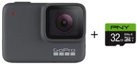 GoPro HERO7 Silver + PNY Elite-X 32GB microSDHC Card Adapter-UHS-I, U3 - Waterproof Digital Action Camera with Touch Screen 4K HD Video 10MP Photos Live Streaming Stabilization