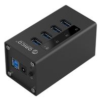 ORICO 4 Port Aluminum USB 3.0 HUB with 12V2.5A Power Adapter and 3.3Ft. USB3.0 Date Cable - Black(A3H4)