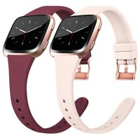 Tobfit Silicone Slim Bands Compatible for Fitbit Versa 2/Versa/Lite/SE, Narrow & Thin Sport Wristbands with Metal Buckle for Women/Men, Wine Red/Sand Pink, Small