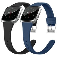 Tobfit Silicone Slim Bands Compatible for Fitbit Versa/Lite/SE, Narrow & Thin Sport Wristbands with Metal Buckle for Women/Men, Black/Navy Blue, Small