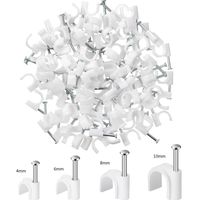 White Cable Clips Nails, Wire Nail Clamps Cable Staples for Ethernet Cable RG6 RG59 CAT5 CAT6 RJ45 TV (400 Pieces, 4 mm/ 6 mm/ 8 mm/ 10 mm)
