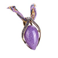 Challyhope Fashion Retro Bohemian Turquoise Stone Pendant Collar Statement Chunky Necklaces Rhinestone Gem Jewelry for Women Beach Hawaii (Purple)