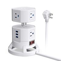 BESTEK 2-Tier Stackable 8 Outlets Power Strip Tower Electric Charging Station with 3 USB Ports for PC Laptop Mobiles,6 Feet Extension Cord,White
