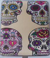 Leatherette Material CANDY SKULL Cigarette case. Holds 100s size. Holds 20 Cigarettes