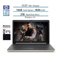 HP 17.3" HD+ 2019 Laptop Notebook Computer, Intel Core i7-8550U, 8GB RAM + 16GB optane, 2TB Hard Drive, Optical Drive, HD Webcam, HD Audio, Windows 10, W/ Masdrow Accessories