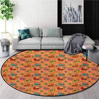 RUGSMAT Cactus Non-Slip Area Rug Pad Round,Colorful Alpacas in Mexico Latino Foliage Curved Lines Children Cartoon Characters Protect Floors While Securing Rug Making Vacuuming,Round-55 Inch