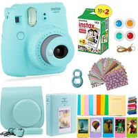 Fujifilm Instax Mini 9 Instant Camera + Fuji Instax Film (20 Sheets) + Accessories Bundle - Carrying Case, Color Filters, Photo Album, Stickers, Selfie Lens + More (Ice Blue)
