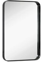 Hamilton Hills Contemporary Brushed Metal Wall Mirror | Glass Panel Black Framed Rounded Corner Deep Set Design | Mirrored Rectangle Hangs Horizontal or Vertical (16" x 24")