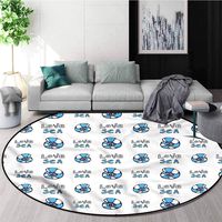 Aqua Round Area Rugs Super Soft Living Room,Doodle Love Sea Shells Protect Floors While Securing Rug Making Vacuuming Round-63