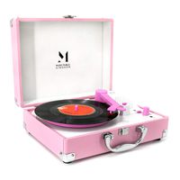 Record Player, Portable Mini Suitcase Turntable for 7 Inch Vinyl Record, Belt-Drive 2-Speed Turntable with Built in Stereo Speaker (Pink)