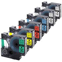 Airmall 6 Pack Compatible Color D1 Label Tape 12mm for 45010 45013 45016 45017 45018 45019 to use with DYMO LabelManager 280 160 210D 420P, 1/2 Inch x 23 Feet (12mm x 7m)