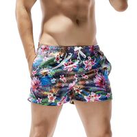 Cocobla Men's Beach Swimming Trunks Boxer Brief Swimsuit Swim Underwear Boardshorts with Pocket (Z_Beach Shorts(Blue Lily), Medium (fits Like US Small))