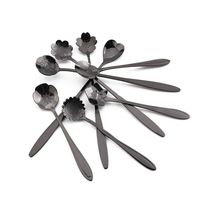 High quality Stainless Steel Tableware Creative Flower Spoo ,Coffee,Stirring,Sugar,Cake,Tea Spoon, Desser, Ice Cream Spoon(Set of 8,Two Different Lengths) (Black)
