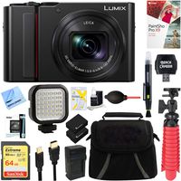 Panasonic LUMIX 4K Digital Camera ZS200 w/ 20 MP Sensor, 24-360mm Leica DC Lens Zoom (Black) + 64GB Dual Battery Deluxe Accessory Bundle