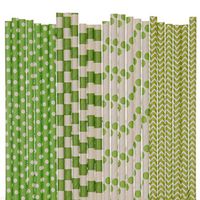 Biodegradable Paper Straws Mix, Lime Green, Polka Dot Striped Chevron (100)