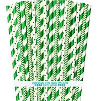 St Patrick's Day Green Paper Straws - Stripe Chevron Dot - 7.75 Inches - Pack of 100 - Outside the Box Papers Brand