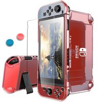 Pakesi for Nintendo Switch Case, Compatible with Nintendo Switch Cover Case and Tempered Glass Screen Protector (360 Degree Full Enclosure Protection)-Red