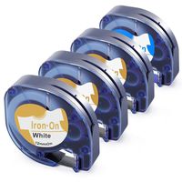 4-Pack Replace DYMO LT Iron-On Fabric Labels 18771 Black Print on White Plus 18775 Blue Print on White 1/2 inch for DYMO LetraTag Label Makers LT-100H LT-100T LT-110T QX 50 XR XM 2000 Plus