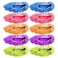 Washable Dust Mop Slippers Microfiber Cleaning Mop Slippers Shoes Cover Dust Floor Cleaner Multi-Function, 5 Pairs (10 Pieces)