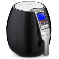 NutriChef Hot Air Fryer Oven - w/Digital Display, Electric Big 3.7 Qt Capacity Stainless Steel Kitchen Oilless Convection Power Multi Cooker w/Basket Pan - Use for Baking, Grill - PKAIRFR54 (Black)