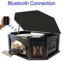 8-in-1 Boytone BT-25BK with Bluetooth Connection Natural wood Classic Turntable Stereo System, Vinyl Record Player, AM/FM, CD, Cassette, USB, SD slot. 2 Built-in Speaker, Remote Control, MP 3 Players