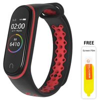 Mijobs Mi Band 3 Strap, Replacement Wristband for Xiaomi Mi Band 4 Sport Version Soft Silicone Wrist Strap Anti-Lost Perforation Double-Color Waterproof Replacement Wristband Strap (Black and red)