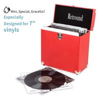 Retround Vintage Vinyl Record Storage, Retro Leather Carrying Case Only for 25+, 45rpm Records Albums (Dust/Scratch Free)-7Inch (Red)