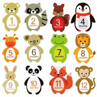 Baby Monthly Milestone Stickers Animal Newborn 1-12 Month Stickers for Infant Pregnant Women Photo Props