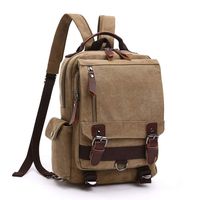 Small Canvas Travel Backpack Purse Rucksack One Strap Sling Cross body Messenger Bag (Khaki)