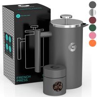 Coffee Gator French Press Coffee Maker - Thermal Insulated Brewer Plus Travel Jar - Large Capacity, Double Wall Stainless Steel - 34oz - Gray