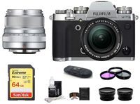 FUJIFILM X-T3 Mirrorless Digital Camera with XF 18-55mm f/2.8-4 R LM OIS Zoom + XF 23mm f/2 R WR Lenses (Silver) Bundle, Includes: SanDisk 64GB Extreme SDXC Memory Card, Card Reader + More